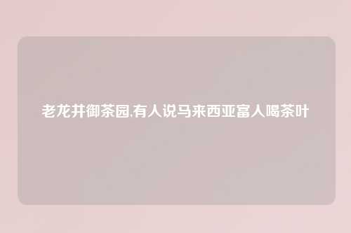 老龙井御茶园,有人说马来西亚富人喝茶叶