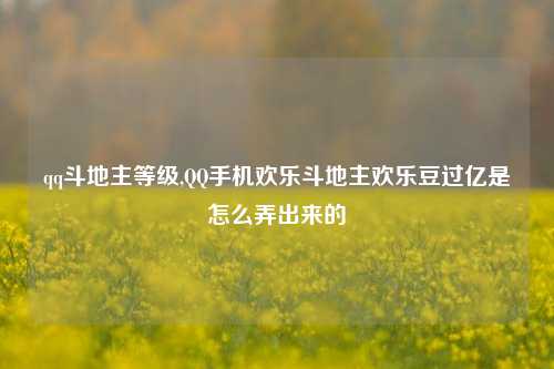 qq斗地主等级,QQ手机欢乐斗地主欢乐豆过亿是怎么弄出来的
