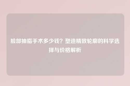 脸部抽脂手术多少钱？塑造精致轮廓的科学选择与价格解析