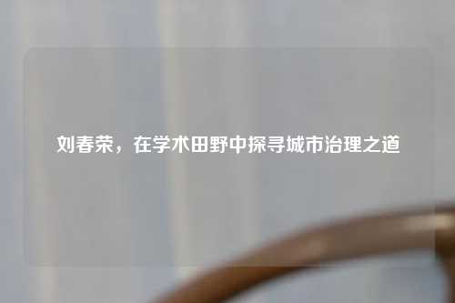 刘春荣,在学术田野中探寻城市治理之道