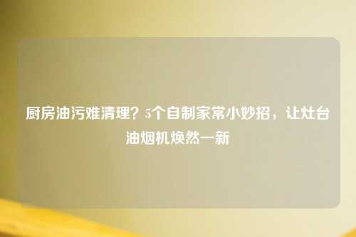 厨房油污难清理？5个自制家常小妙招，让灶台油烟机焕然一新